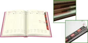 Wycięcie registrów - Kalendarze książkowe 2025 z logo firmy