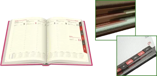 Wycięcie registrów - Kalendarze książkowe 2025 z logo firmy